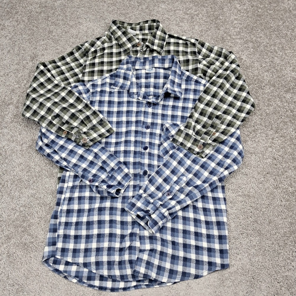 Highland Originals Mens Plaid Button Down Shirt Lot of 2 Blue Olive Green Size M